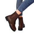 thumbnail image 4 of Willtoo Womens Combat Boots Round Toe Lace Up Side Zipper Mid Heel Ankle Boots Vintage British Style Fashion Non Slip Booties, 4 of 6