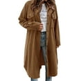 thumbnail image 3 of Womens Plaid Shacket Jacket Long Corduroy Shirt Casual Lapel Button Down Flannel Trench Coats, 3 of 6