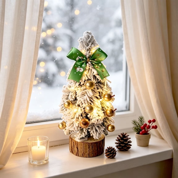 Yaayu 1Pc Mini Wooden Christmas Tree with Lights, 11.02in Tabletop Decoration, Battery-Operated Holiday Ornament