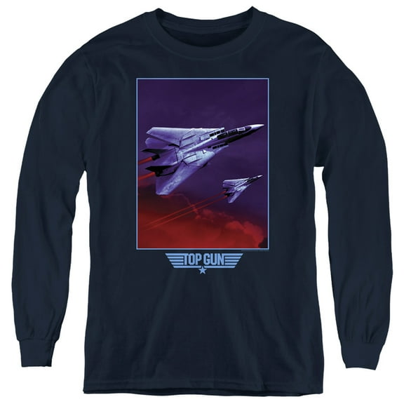 Top Gun Clouds Youth Long Sleeve T shirt, Navy, Large