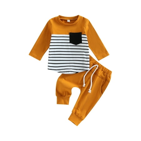 

Bagilaanoe 2pcs Toddler Baby Boy Long Pants Set Stripes Print Long Sleeve T-shirtTops + Sweatpants 6M 12M 18M 24M 3T Kids Casual Outfits