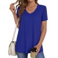 thumbnail image 2 of MOYIKO Women V Neck T Shirts Short Puff Sleeve Summer Top Dressy Loose Fit Blue Tee Shirt Clothes Size S, 2 of 7