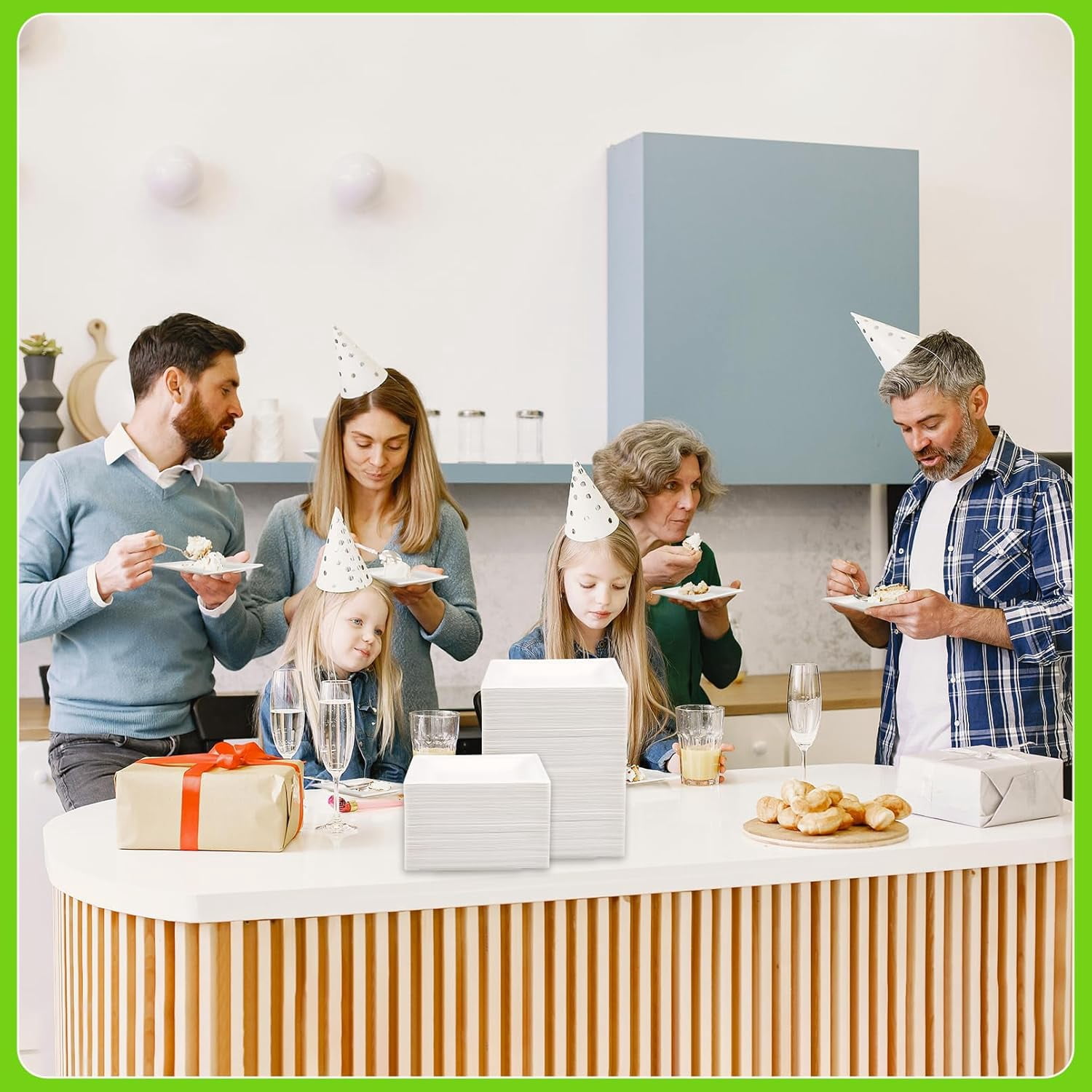 300 pack Compostable Square Paper Plates,6 Inch Dessert Plates,Heavy Duty Biodegradable Sugarcane Plate,Disposable Small Paper Plate for Daily Meals,Party,Picnic,Cake(White)