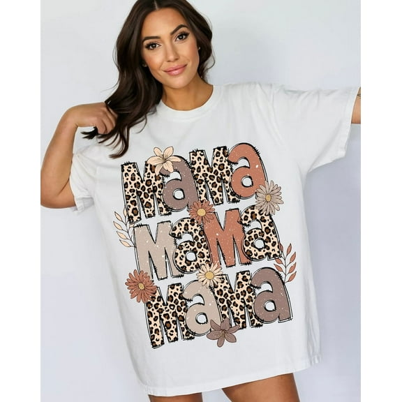 Leopard Mama Flower T-Shirt, Retro Mama Shirt, Groovy Boho Mom Tee, Mother's Day Gift Shirt, Vintage Mama Graphic T-Shirt