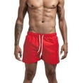 thumbnail image 2 of Swim Trunks Men Quick Dry Solid Color Three Part Beach Pants Straight Tube Loose Sports Red Swimwear Bathing Suit Swimming Shorts L, 2 of 7