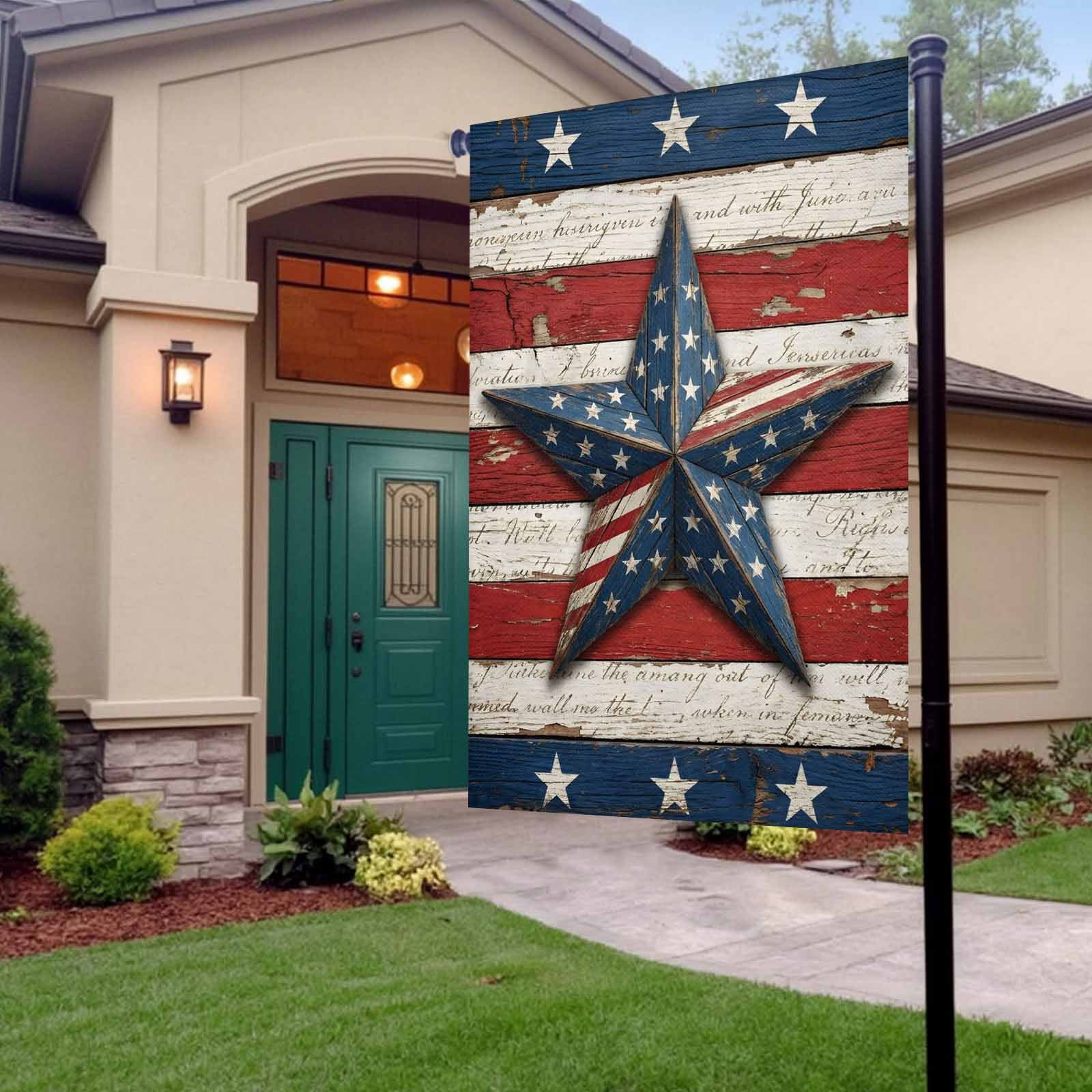 4th of July Garden Flags Patriotic Star Stripes Garden Flag Double Sided Welcome Flag Retro Wood Grain Independence Day Yard Flags for Outdoor Lawn Porch Memorial Day Holiday Decor 28x40 Inch