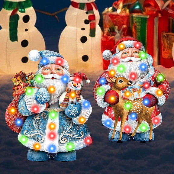 Zzxfth 2Pcs Christmas Yard Signs Decorations Outdoor with Led Lights， Glowing Santa Claus， Christmas Decorations Stake for Outdoor Lawn Garden Decor