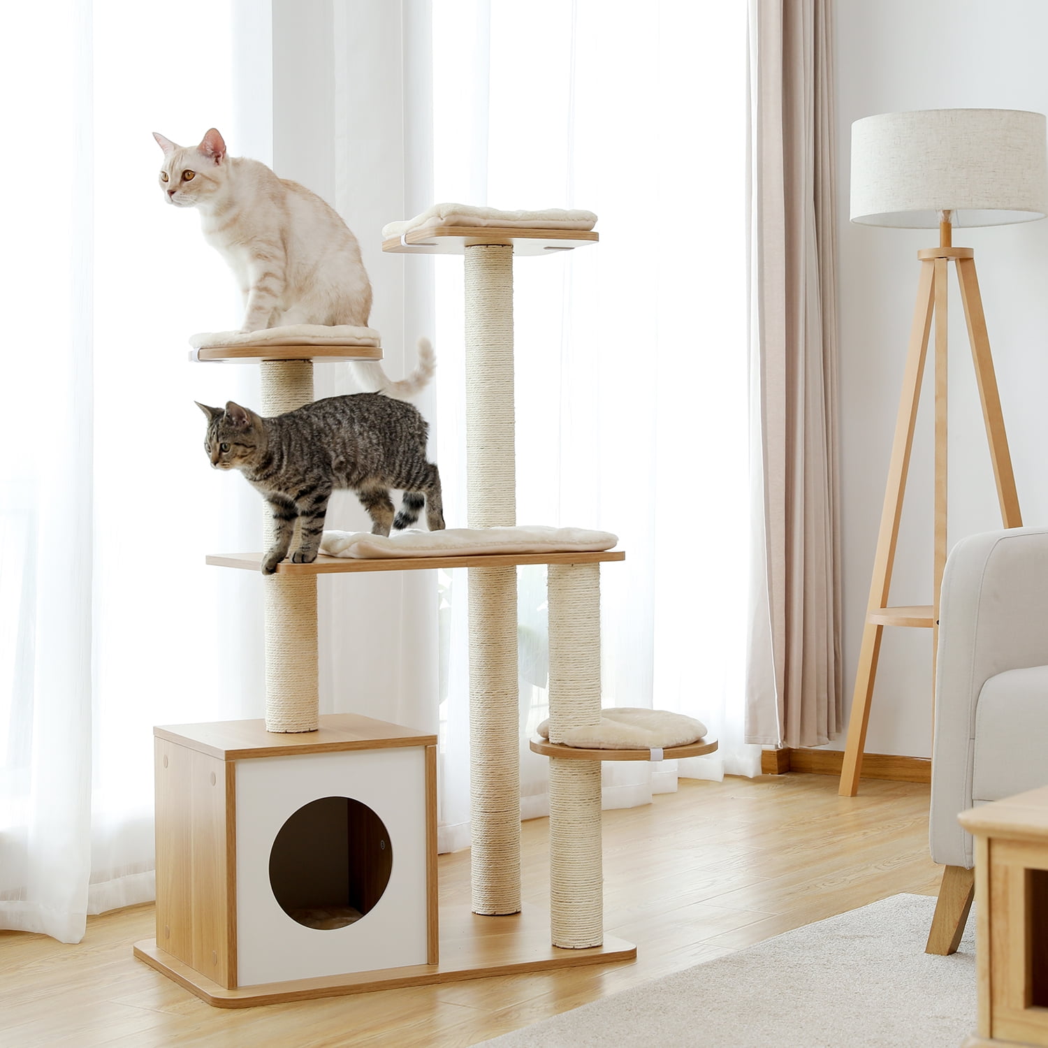 Pefilos 45" Modern Cat Tree Tower for Indoor Cats, Cat Condo for Adult Cats with Sisal Scratching Posts, Cat Tree House, Beige Pefilos 45" Modern Cat Tree Tower for Indoor Cats, Cat Condo for Adult Cats with Sisal Scratching Posts, Cat Tree House, Beige