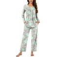 thumbnail image 3 of Aoujea 50% Off Clear! Plus Size Womens Pjs Sets Long Sleeve Pajamas for Women Comfy Fashion And Casual Loose Printed Round Neck Button Up Long Sleeved Pants Pajama Set Deals, 3 of 6