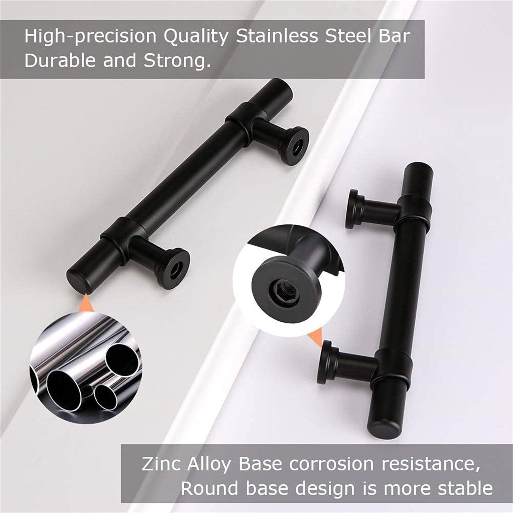 Fitviso 10 Pack 3 Inch(76mm) Hole Center Cabinet Handles Pulls for Kitchen Stainless Steel Matte Black Drawer Pulls ( 5" Length ）