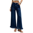 thumbnail image 2 of CQONEPT Womens Ruffle Wide Leg Jeans Cropped High Waisted Baggy Trendy Fall Fashion Y2k Denim Pants with Pockets Dark Blue XL, 2 of 7