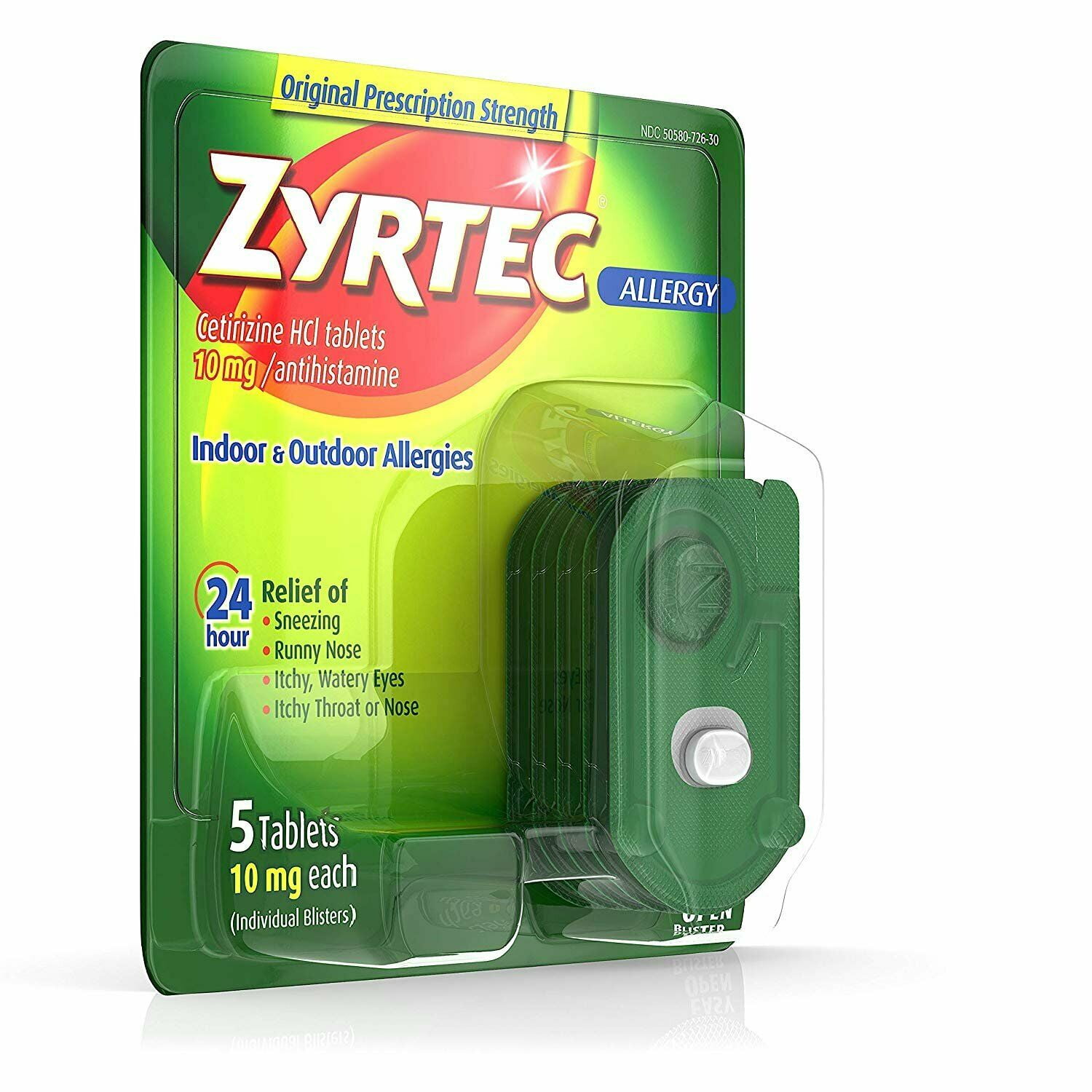 Zyrtec Cetirizine Antihistamine Indoor & Outdoor Allergies, 5ct, 6-Pack