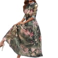 thumbnail image 2 of Robes Maxi d'Été pour Femmes 2023 Décontractées Élégantes d'Été Col Rond Fermeture Éclair Manches Mi-Longues Imprimé Floral Robes Manches Courtes en Liquidation, 2 of 9