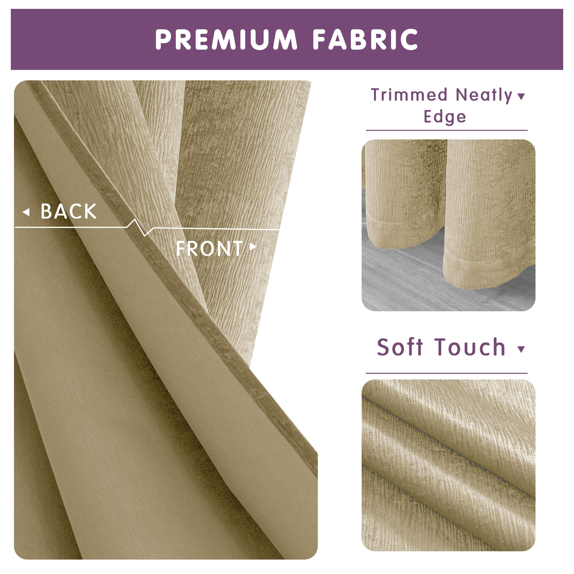 Subrtex Blackout Curtains 2 Panels Room Darkening Grommet Drapes, Beige, 52"x 63"