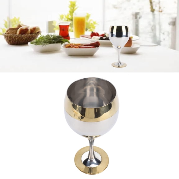 YAHHU 304 Stainless Steel Gold‑Rim Wine Glass – 350ml Unbreakable, Shatter‑Proof, Dishwasher Safe,