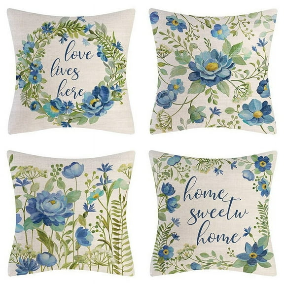 2024 TOP! Spring Pillow Covers 18X18 Set of 4 Farmhouse Throw Pillows Decorations Flower Home Decor for Couch Sofa