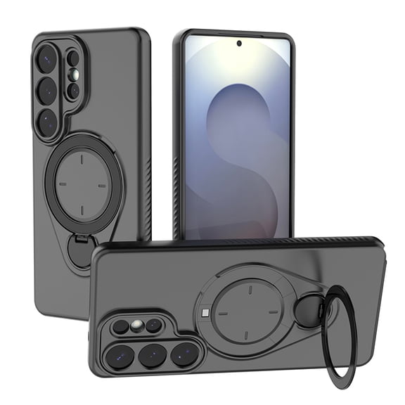 Dteck Case for Samsung Galaxy S25 Ultra,Shockproof Silicone TPU Case Compatible with Mag Safe Ring Holder Kickstand Back Cover,Black