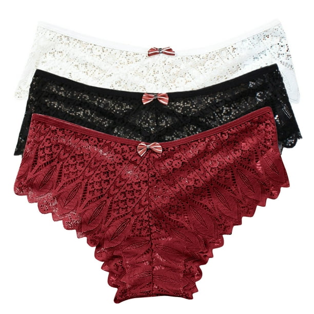 zanvin Lace Bras for Women, 3pc Women Lingerie G-string Lace Briefs  Underwear Panties T String Thongs Knick,Wine,XXL