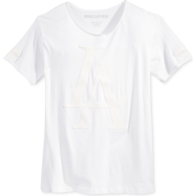 Ring Of Fire Varsity LA - Camiseta adornada para hombre, color blanco, extragrande Ring Of Fire Camiseta adornada