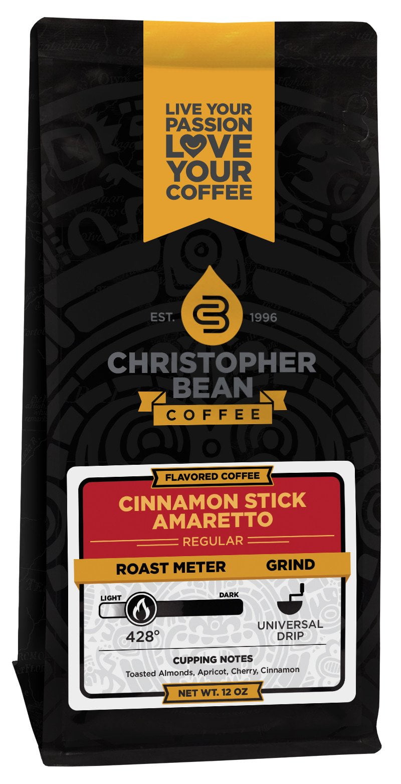 Amaretto Cinnamon Stick Flavored Decaf Ground Coffee, 100% Arabica, No Sugar, No Fats, Made with Non-GMO Flavorings, 12-Ounce Bag