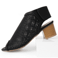 thumbnail image 5 of J. Adams Maddie Booties for Women - Peep Open Toe Low Block Chunky Heel Hook & Loop Strap Sandals, 5 of 7