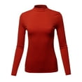 thumbnail image 2 of A2Y Women's Basic Solid Soft Cotton Long Sleeve Mock Neck Top Shirts Junior Fit Dark Red S, 2 of 6
