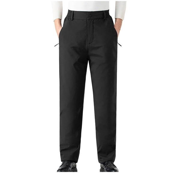 FAWUUDO Men's Warm Fleece Lined Pants Solid Color Elastic Waist Side Pockets Thickened Cozy Outdoor Casual Home Pants 6XL Black