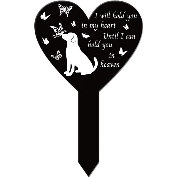 Heart Shaped Dog Butterfly Garden Stake Memorial Remembrance Plaque Stake for Cemetery Acrylic Grave Stake Waterproof Sympathy Garden Stake for Yard Grave Cemetery Black