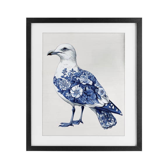 Funky Toile Seagull Black Framed Print Under Glass, design by Lettered and Lined