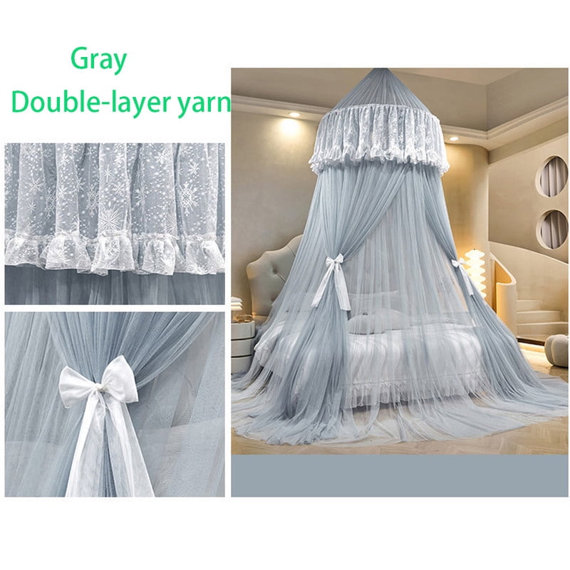 Kadahis Bed Canopy for Girls & Adults, Round Dome Lace Princess Canopies Netting, Cute Double Layer Bed Canopy Drapes for Decoration, Playing,Reading, Sleepping
