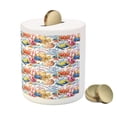 thumbnail image 3 of Fish Piggy Bank, Coral Reef Scallop Shells Fish Sea Plants Polyp Murky Nautical Maritime Life, Ceramic Coin Bank Money Box for Cash Saving, 3.6" X 3.2", Multicolor, by Ambesonne, 3 of 4