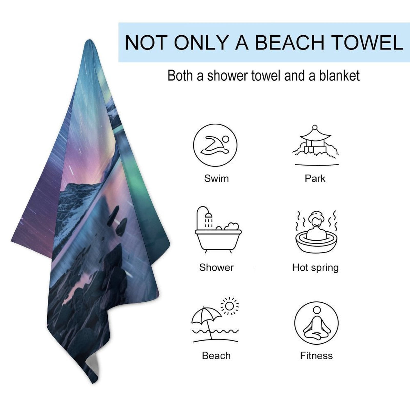 Aurora Starry Sky Beach Towel – with A Unique Design, Extra Large,XL (32”x 63”) for Kids & Adults