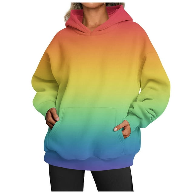 WEAIXIMIUNG Sweat-Shirt Personnalisé Femme Décontracté Col Rond Poche Dégradé Hoodie