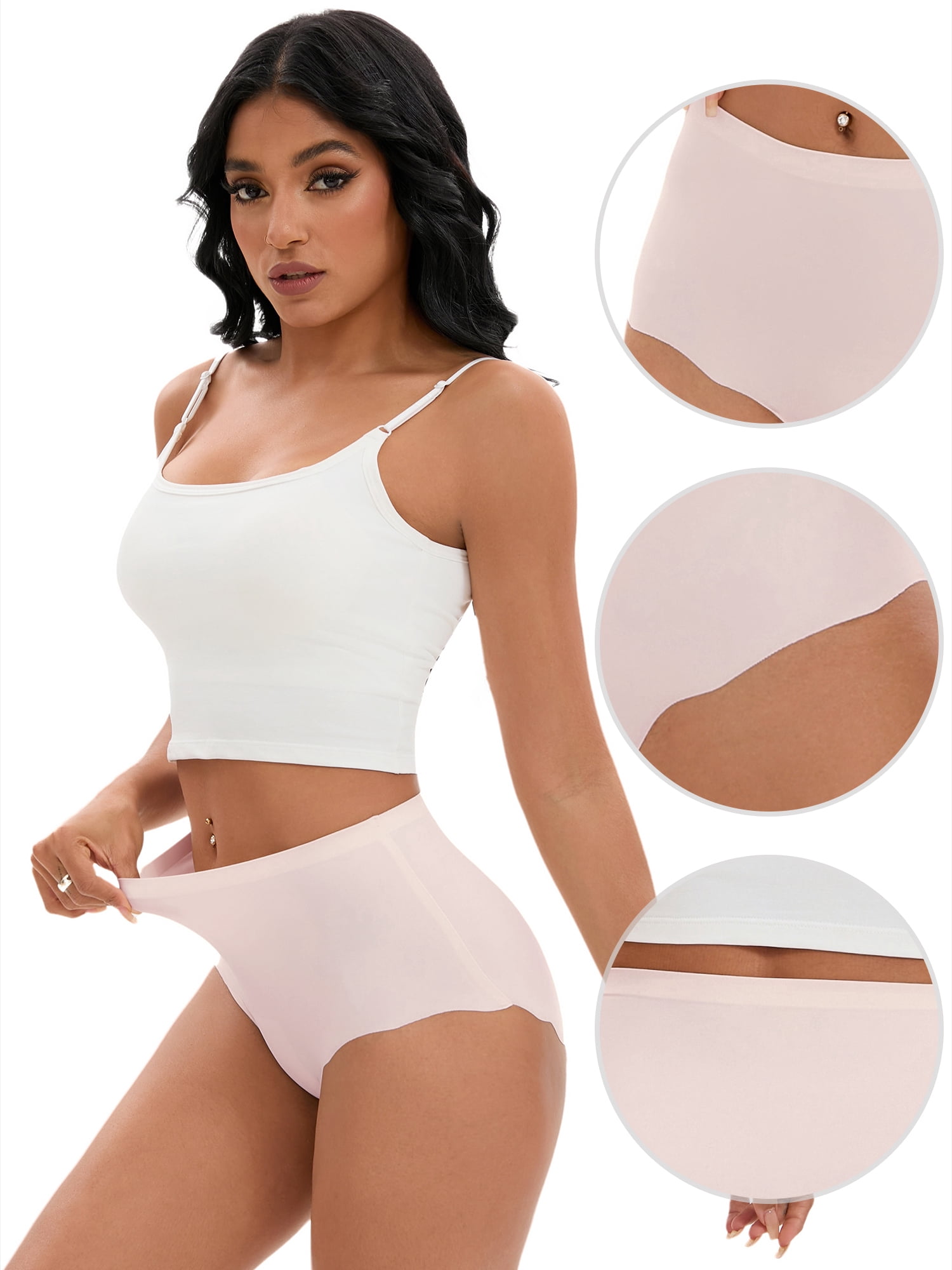 Unique Bargains Women's Comfort Full-Coverage Panties Wave Trim No Trace Briefs L Pink