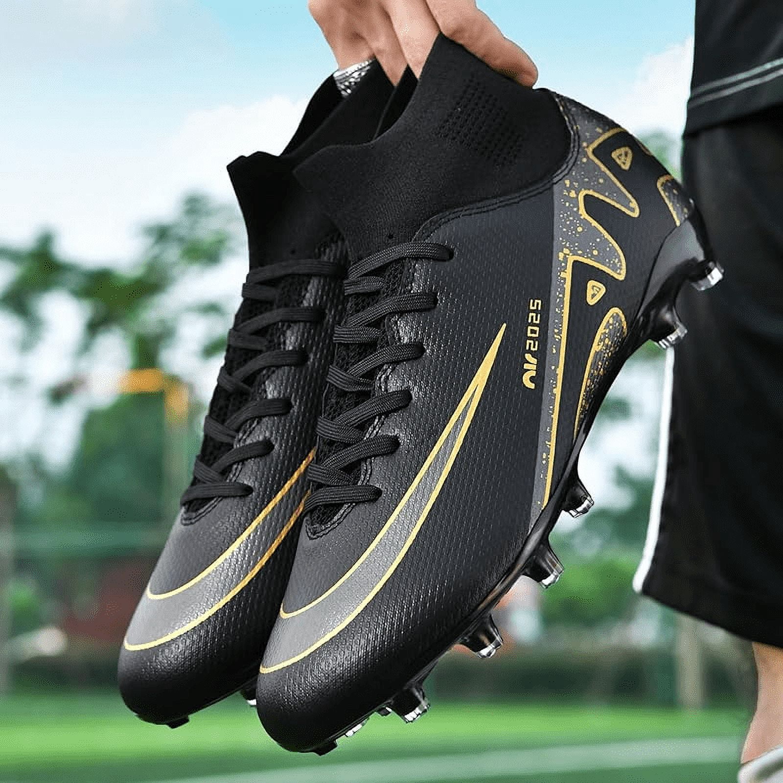Mens high-top soccer cleats turf football shoes big lightweight youth professional indoor outdoor AG black