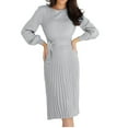 thumbnail image 2 of Toonshare ,Wrap Dress for Women,Smocked Dress,Cute Dresses for Women,Comfortable Pleats Mid Length Version Sweater Dress Belt Long Sleeve Round-Neck Knee-High Dress Gray XL, 2 of 4