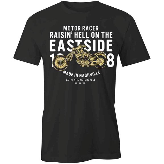 Motor Racer Raisin' Hell T-Shirt | Cool Motorcycle Black Tee Gift