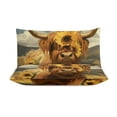 thumbnail image 3 of 3 Pcs Soft Bedding Set, Includes 1 Duvet Cover with Zipper And 2 Pillow,Shams Highland Cow with Sunflowers Full(79"×90"), 3 of 8