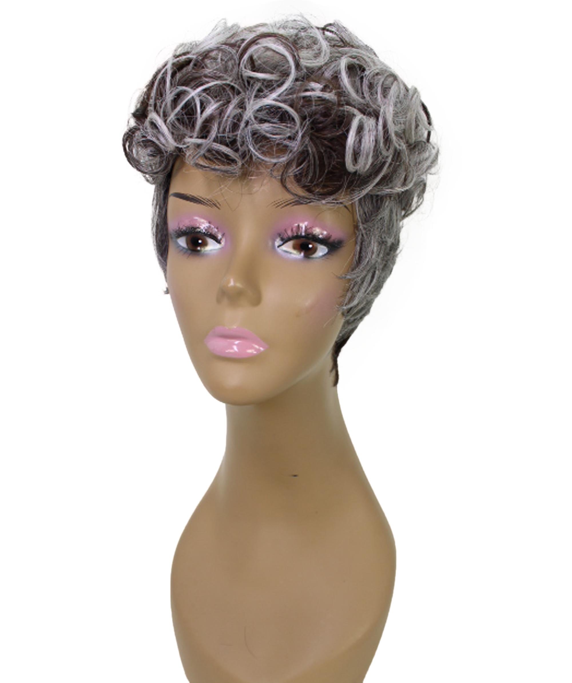 LUXLUXE Sydney Curly Layer 10 in Long Full Wig Full Cap Wig, Heat Resistant Fibers, Charcoal Mixed Gray