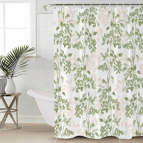 Sage Green Botanical Bathroom Curtain 96 Inch Shower Curtain with Hooks, Vintage Nature Flower Waterproof Polyester Bath Curtain Washable Bathtub Curtain 72''x 96''