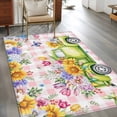 thumbnail image 2 of Rectangle Area Rugs 4 x 6 Ft, Watercolor Floral Truck Non-Slip Residential Carpet, Spring Garden Butterflies Pink Plaid Indoor Crawling Mats Runner Rugs for Living Room/Dining Room/Bedroom, 2 of 8