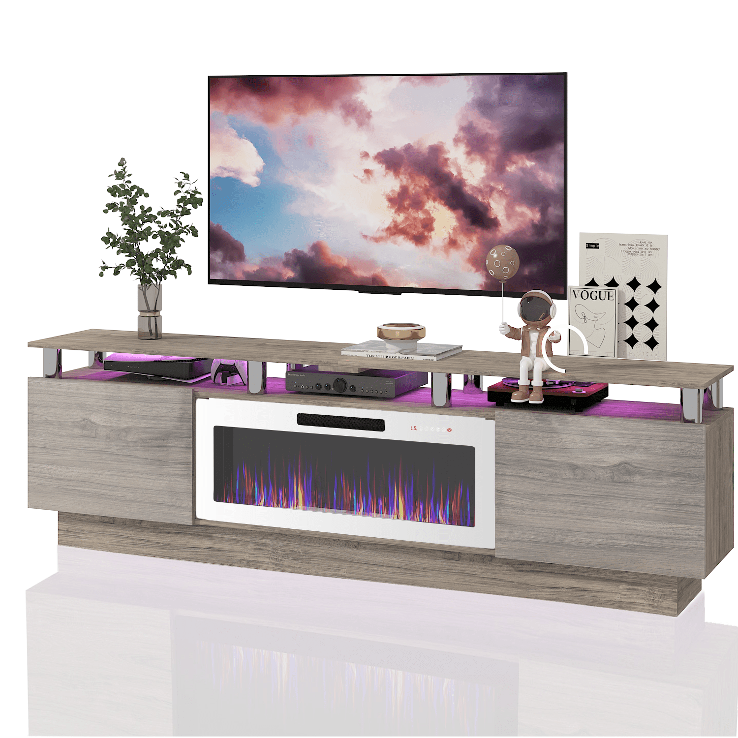BOSSIN Fireplace TV Stand with 36" Electric Fireplace for Living Room,LED Light Entertainment Center,2 Tier TV Console Stand for TVs Up to 90"