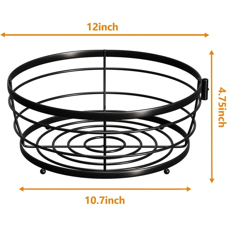 7UYUU Black Metal Wire Fruit Bowl – 10 Inch Curved Basket For Kitchen Counter, Snacks, Veggies, Decor