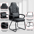 thumbnail image 3 of Bonded Leather Waiting Room Guest Reception Chair Executive Side Chair Conference Chair with Armrest, High Back Support Office Desk Chair with Solid Metal Frame, 300 lb. Capacity, Black, 3 of 6