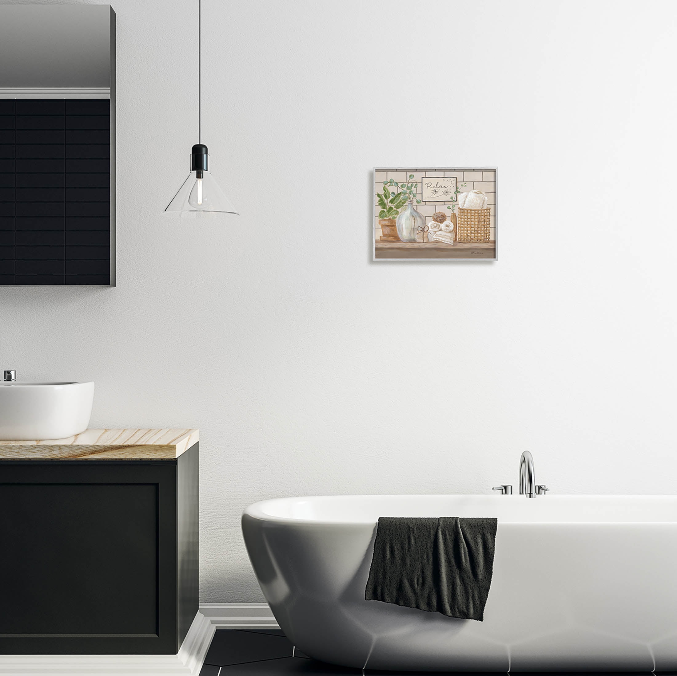 Stupell Industries Uplifting Bathroom Spa Relax Scene Painting Gray Framed Art Print Wall Art, Design by Pam Britton