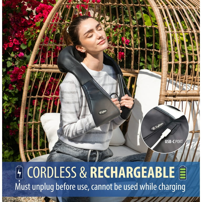 Zyllion Rechargeable Shiatsu Neck Back Massager 3D Kneading Deep
