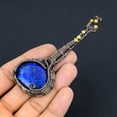 thumbnail image 3 of Natural Guitar Lapis Lazuli Gemstone Handmade Copper Wire Wrap Pendant 4.33, 3 of 4