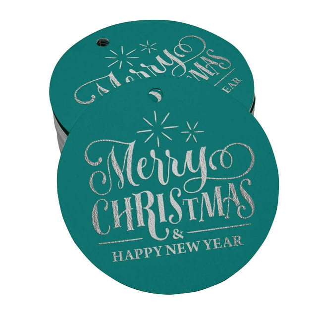Inkdotpot Real Silver Foil Merry Christmas & Happy New Year Text Tags Favor Hang Paper Tags 100 Pieces