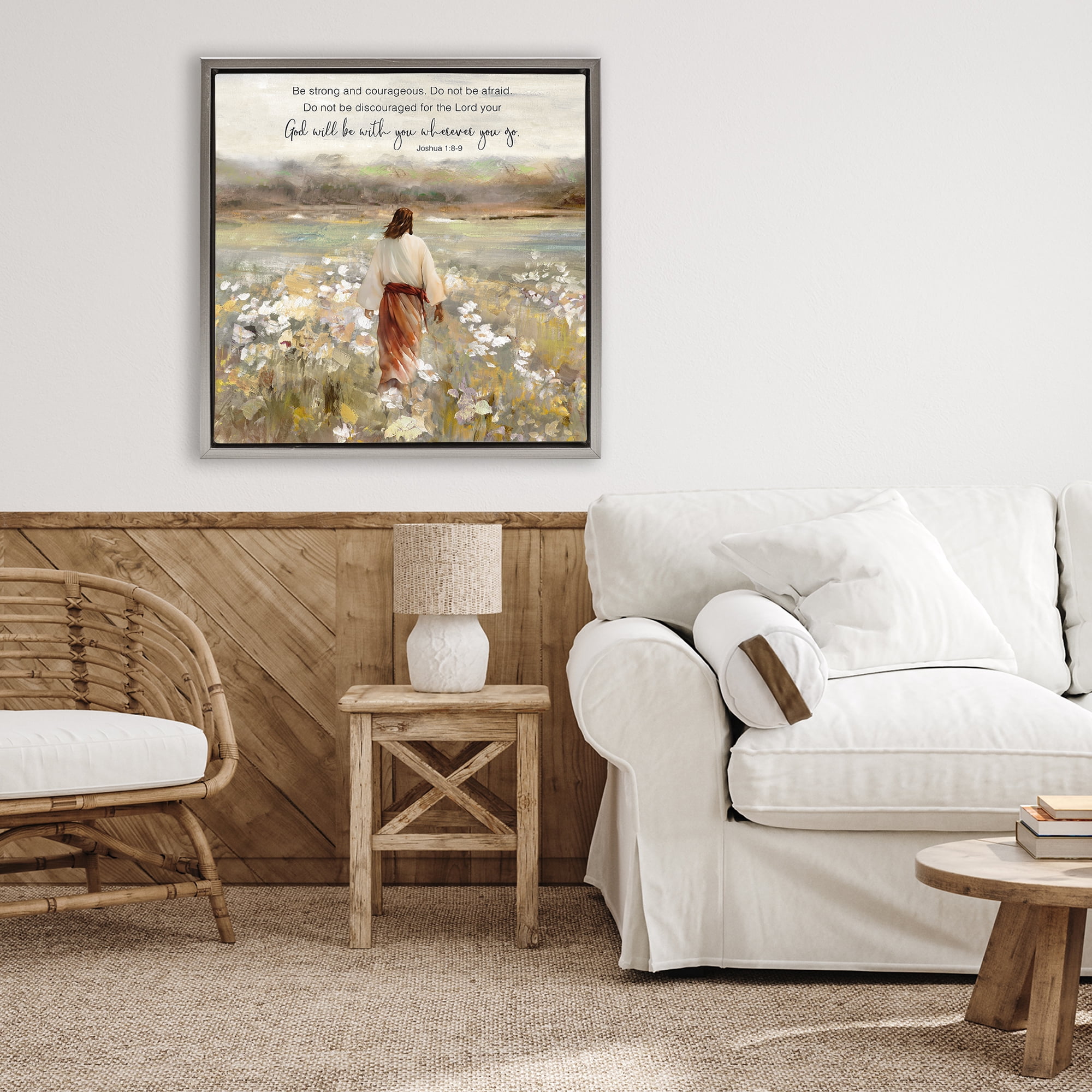 Stupell Industries God With You Wherever Gray Framed Floater Canvas Wall Art, design by Sally Swatland