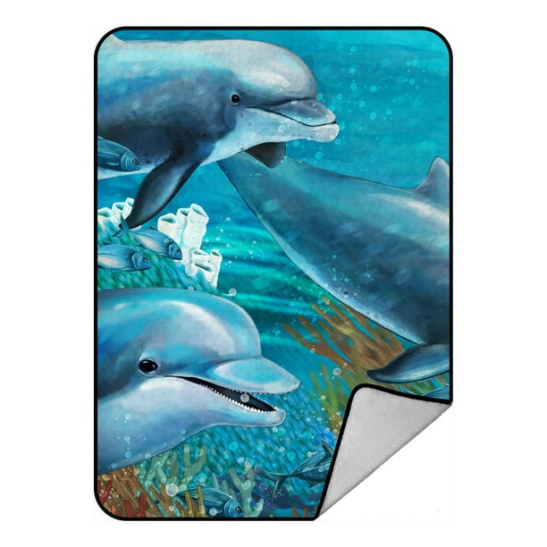 Phfzk Ocean Animal Blanket Underwater World With Dolphins And Coral Reef Fleece Blanket Crystal Velvet Front And Lambswool Sherpa Fleece Back Throw Blanket 58x80inches Walmart Com Walmart Com